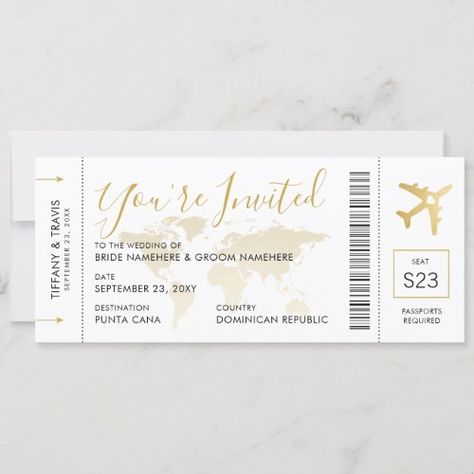 Ticket Save The Date, Boarding Pass Save The Date, Country Invitations, Boarding Pass Invitation, Gold World Map, Wedding Maids, Greece Wedding, Destination Wedding Invitations, Save The Date Invitations