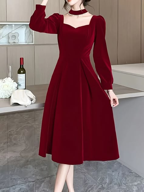 Hi Friends Some Surprise able Thing is waiting for you Muslim Fashion Dress Simple, Long Sleeve Party Dress, Black Quinceanera Dresses, Solid Midi Dress, Midi Dress Elegant, Snowflakes Falling, Dress Elegant Long, Simple Frocks, 파티 드레스