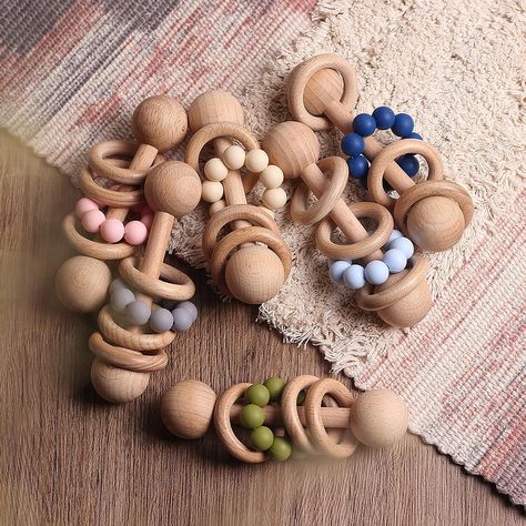 Wooden Baby Rattle, Wooden Rattle, Baby Boy Bibs, Wooden Teether, Boy Bib, Baby Teething, Baby Teethers, Teething Toys, Baby Rattle