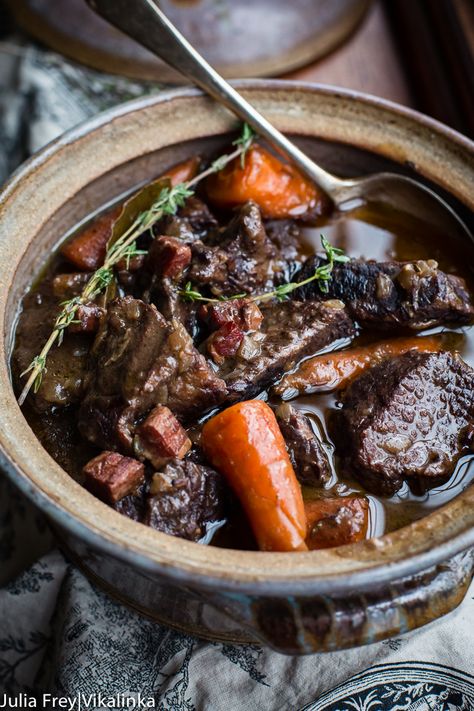 Beef Bourguignon is a classic French beef stew. Slow Cook Beef Stew, French Beef Stew, Best Mushroom Recipe, Beef Bourguignon Recipe, Classic French Dishes, Slow Cooked Beef, French Dishes, French Cooking, Slow Cooked