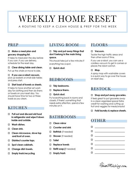 Weekly home clean & reset routine printable – House Mix Free Weekly Planner Templates, Clean Routine, Free Weekly Planner, Sunday Prep, Reset Routine, Printable House, Cleaning Checklists, Happy Homemaking, Routine Printable