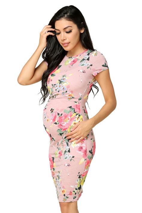 PRICES MAY VARY. 95% Polyester, 5% Spandex Made in USA A Fitted Dress. If flowy fit wanted, recommend getting one size up Specially designed to be simple, stylish, but yet comfortable and complementing through all stages of pregnancy. Seasonless slim fit dress that can be worn in any occasion with style. Espacially baby shower . Care instructions: Wash gentle cycle cold with like colors/do not bleach and dry low/iron low when needed Size fit for bust(S)34-36" (M)36-38" (L)38-40" (XL)40-42" Maternity Office Wear, Vestidos Para Baby Shower, Maternity Fashion Dresses, Pregnancy Dresses, Maternity Dresses For Baby Shower, Fitted Floral Dress, Floral Maternity Dresses, Casual Sundress