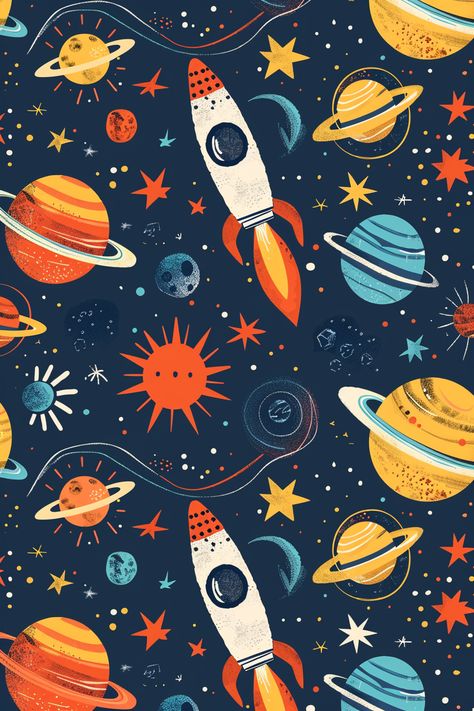 #CartoonStyle #SpacePattern #Rockets #Planets #Stars #Astronauts #DarkBlueBackground #Children #FabricPrinting #2:3AspectRatio #TheCandie Cartoon Space, Astronaut Illustration, Astronaut Cartoon, Inspirational Digital Art, Planets And Stars, Space Pattern, Astronaut Wallpaper, Space Backgrounds, Fabric Printing