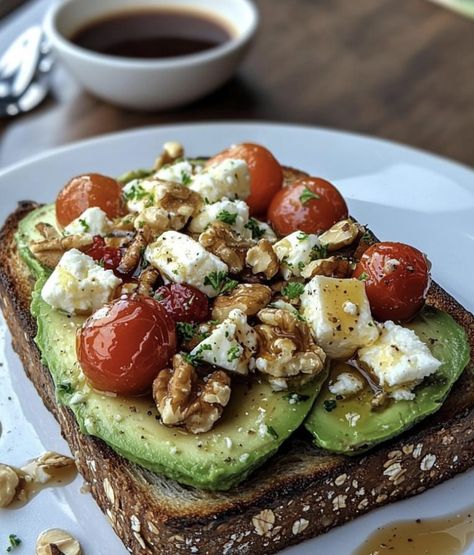 Feta Toast, Nigella Lawson Recipes, Easy High Protein Meals, Martha Stewart Recipes, Avocado Toast Recipe, Stuffed Avocado Healthy, Juicy Tomatoes, Mediterranean Diet Recipes, Toast Recipes