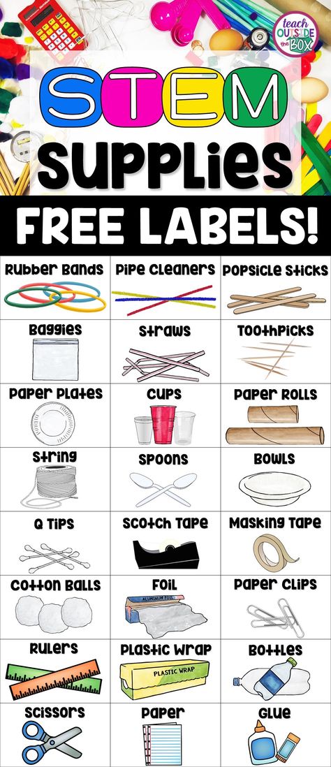 Click the either of the pictures below to subscribe to my Teach Outside the Box newsletter and receive your set of STEM Supply Labels for FREE! After subscribing, make sure to confirm your subscription in your inbox and your freebie will be sent to you! Fun After School Activities For Kids, Stem Supplies, Stem Bins, Organization Supplies, Steam Lab, Stem Centers, Kindergarten Stem, Steam Ideas, Stem Resources