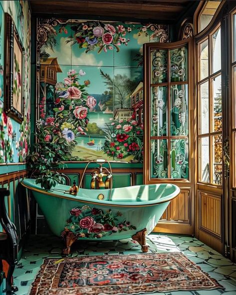 Quirky Home Decor Inspiration, Purple Bedrooms, Powder Room Decor, Deco Bathroom, Whimsical Home, Art Deco Home, Clawfoot Tub, Boho Interior, Design Your Dream House