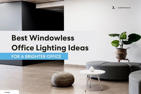 Lighting For Office With No Windows, Home Office Lighting For Zoom, Office No Windows Ideas, Windowless Office Decor, Office Without Windows Ideas, Small Office Lighting Ideas, Small Office No Windows, Home Office No Windows, No Window Office