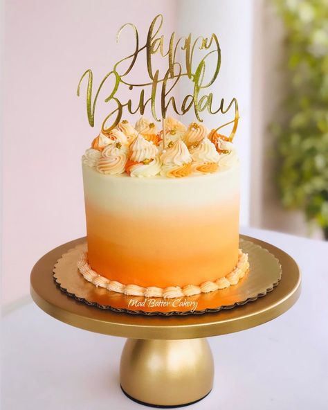 Pink Orange Yellow Ombre Cake, Orange Cake Ideas Birthday, Orange Birthday Cake For Men, Orange Color Birthday Theme, Orange And White Cake Design, Cake With Orange Decoration, Orange Cake Designs Birthday, Orange Colored Cake, Orange And Gold Birthday Cake