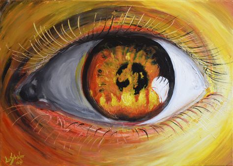 Flames In Eyes Drawing, Fire Eye Drawing, Fire Reflection In Eyes, Reflection In Eyes Drawing, Fire In Eyes Drawing, Eye Reflection Art, Eyes Like Fire, World On Fire Art, Paintings Of Fire