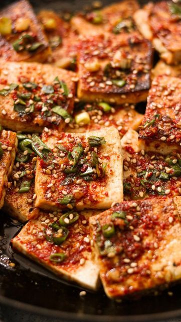 Braised Tofu Recipe, Braised Tofu, Korean Chili Flakes, Korean Cucumber, Pan Fried Tofu, Vegetable Pancakes, Tamari Sauce, Korean Side Dishes, Popular Side Dishes