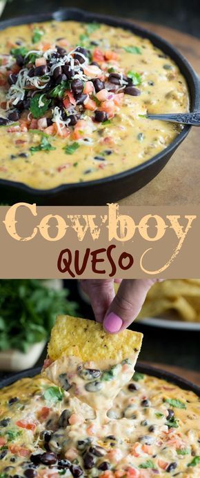 A warm and savory queso dip with your favorite ale, ground beef, tomatoes, black beans, and fresh cilantro. #foodanddrink Cowboy Queso, Cowboy Recipes, Queso Recipe, Cheesecake Dip, Movie Snacks, Queso Dip, Taco Bar, Buffalo Chicken Dip, God Mat