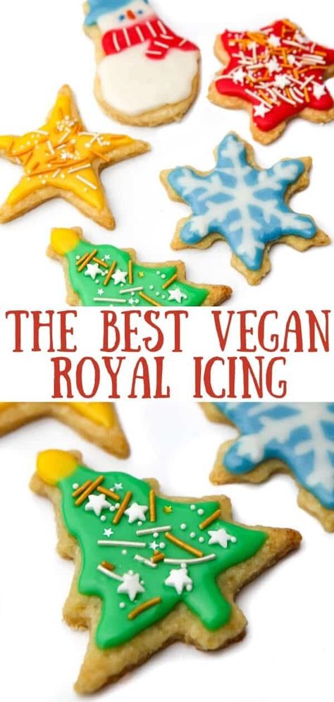 Vegan Royal Icing Recipe, Dairy Free Sugar Cookies, Christmas Cookie Icing, Iced Christmas Cookies, Vegan Royal Icing, Christmas Cookie Frosting, Vegan Xmas, Dessert Breads, Vegan Christmas Cookies