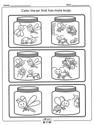 More or Less Practice More Or Less Worksheets Preschool, Nature Worksheets For Preschool, More Or Less Activities Preschool, Insect Worksheets Preschool, Insects Prek, Bug Worksheets Preschool Free Printable, Insect Matching Free Printable, Insect Small Group Preschool, Bug Math Worksheets Preschool