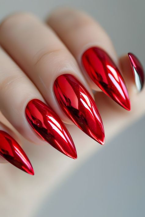 Chrome Nail Designs, Ombre Chrome Nails, Red Chrome Nails, Pink Chrome Nails, Heart Nail Designs, Chrome Nail Art, Chrome Nails Designs, Chrome Nail, Long Nail Designs