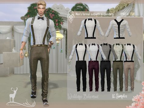 DanSimsFantasy's Mens formal suit with suspenders Mens Suspenders Outfit, Suit With Suspenders, Sims 4 Mac, Sims 4 Wedding Dress, Sims 4 Men Clothing, Suspenders Outfit, Bohemian Bridesmaid Dress, Sims 4 Male Clothes, Sims 4 Tsr