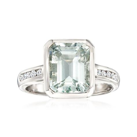 3.20 Carat Aquamarine and .15 ct. t.w. Diamond Ring in 14kt White Gold. Size 7 Ascher Cut, March Birthdays, Blue Aquamarine Ring, Aquamarine Birthstone, Contemporary Ring, Aquamarine Ring, Diamond Glitter, Aquamarine Rings, Aquamarine Blue