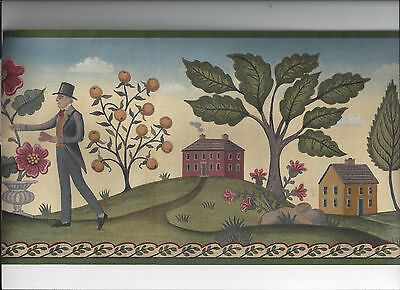 Country Folk Art, Primitive Wallpaper, Folk Art Wallpaper, Primitive Tree, Colonial Art, Wallpaper Borders, Vintage Folk Art, Live Oak, Primitive Folk Art