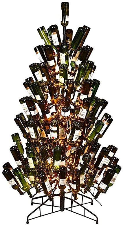 Wine Bottle Tree, Black Wine Bottle, Wine Bottle Christmas Tree, Bottle Christmas Tree, Wine Bottle Christmas, Wine Bottle Trees, Wine Tree, Miniature Lights, Bottle Trees