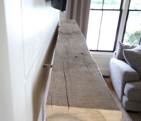 How to Install a Reclaimed Wood Mantel - Plank and Pillow Mantel Installation, Reclaimed Wood Mantle, Plank And Pillow, Reclaimed Wood Fireplace, Wood Mantle Fireplace, Reclaimed Wood Mantel, Above The Fireplace, Diy Mantel, Reclaimed Wood Kitchen