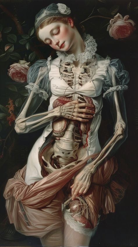 #SurrealAbstractAnatomy #YoungNymph #Ethereal #Dramatic #LaceAndFabric #DreamyOilPainting #EdwardRobertHughes #LuisRicardoFalero #FineArt #TheCandie Dramatic Paintings Of Women, Melting Body Art, Women Skeleton Drawing, Edward Robert Hughes Paintings, Body Horror Painting, Halloween Horror Art, Paintings With Dark Meaning, Abstract Dark Painting, Abstract Anatomy Art