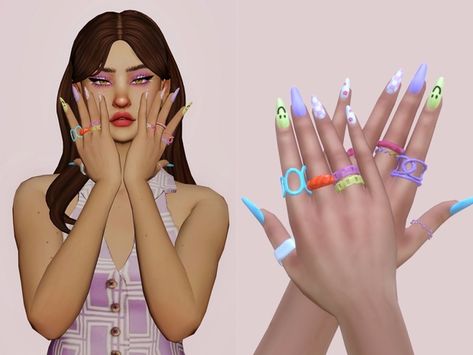 Mismatched Nails ♡ Cheap Kawaii Clothes, Mismatched Nails, Cc Nails, Sims 4 Nails, Los Sims 4 Mods, The Sims 4 Pc, My Sims, Fingernail Polish, Sims 4 Mm