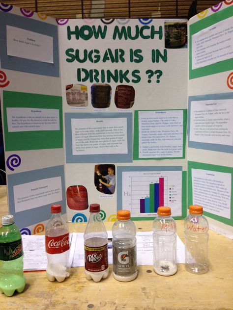 Soda Science Fair Projects, How Much Sugar Is In That Science Fair, Sugar Science Fair Project, 7 Grade Science Fair Projects, 8th Grade Science Fair Projects, Sugar In Drinks, Easy Science Fair Projects, School Auction Art Projects, Candy Science