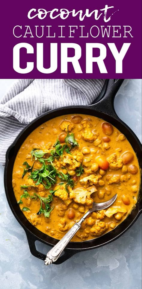 Chickpea And Cauliflower, Cauliflower Dinner, Cauliflower And Chickpea Curry, Coconut Cauliflower, Cauliflower Chickpea, Coconut Curry Recipes, Chickpea Curry Recipe, Chickpea Coconut Curry, Chicken Shrimp