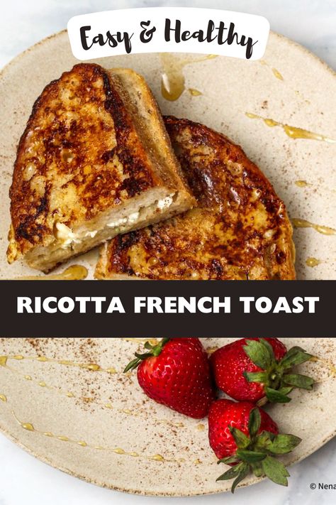 his easy and tasty ricotta french toast is a perfect breakfast choice. It is a traditional french toast recipe modified by stuffing the bread with ricotta cheese. Cheese Benefits, Ricotta French Toast, Wellness Corner, French Toast Recipe Cinnamon, Ricotta Toast, Clean Breakfast, Whole Wheat Pancakes, Easy Clean Eating Recipes, Cinnamon French Toast