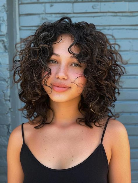 Natural Curly Hair Short Haircuts, Medium Curly Hair Aesthetic, Mid Length Curly Haircuts For Women, 3b Curly Haircuts Shoulder Length, Curly Hairstyle Round Face, Curly Haircut No Bangs, Shoulder Length Curly Hair Round Face, Medium Curly Hair Round Face, Natural Curly Hairstyles Medium Length