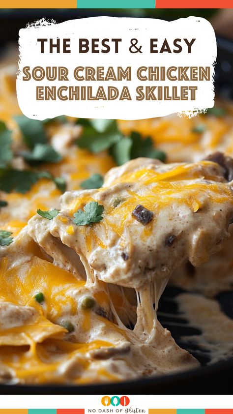 Sour Cream Chicken Enchilada Skillet Recipe Enchilada Skillet Recipe, Enchilada Skillet, Chicken Enchilada Skillet, Sour Cream Substitute, Cream Chicken, Chipotle Chili Powder, Sour Cream Chicken, Sour Cream Sauce, Chicken Enchilada