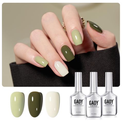 Shades Of Green Nail Polish, Green Neutral Nails, Sage Green Manicure, Green Nail Polish Colors, Fancy Manicure, Green Gel Nails, Forest Green Nails, Diy Nails Tutorial, Gel Polish Designs