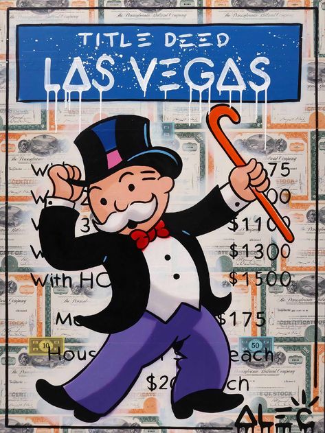 Step into the world of luxury and power with Alec Monopoly's iconic 'Monopoly Cane Up Pose Las Vegas' artwork. Mr. Monopoly's confident stance against a backdrop of title deeds captures the essence of dominance. Elevate your space with Blue Horizon Prints! 
#AlecMonopoly #MonopolyMan #ArtPrints #WallArt #BlueHorizonPrints #HomeDecor #ModernArt #ContemporaryArt #FineArt #ArtGallery #ArtLovers #ArtInspiration #ArtistsOnInstagram #ArtOfTheDay #InteriorDesign #DecorInspiration #LasVegas #LasVegasArt Las Vegas Art, Mr Monopoly, Monopoly Man, Alec Monopoly, Corporate Art, Graffiti Artwork, Funny Caricatures, Triptych Wall Art, Street Art Graffiti