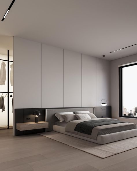 New interior #bedroom design and visualization👐🏻 Softwere: 3Dsmax,Vray مرسی واسه نگاه زیبات🤍 #interiordesign #design #cgart #3dart Minimal Modern Bedroom Design, Modern Minimalist Bedroom Luxury, Minimalist Interior Design Bedroom, Minimal Modern Bedroom, Interior Bedroom Design, Master Room Design, 3dsmax Vray, Modern Minimalist Bedroom, Modern Bedroom Interior