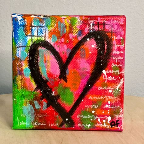 Heart Canvas Painting Love N9 4'x4' Original Painting Acrylic Paint & Mixed Midia - Etsy Heart Canvas Painting, Canvas Painting Love, Heart Art Painting, February Art, Heart Art Projects, Jim Dine, Whimsical Art Paintings, Paintings Tutorials, Painted Rocks Kids