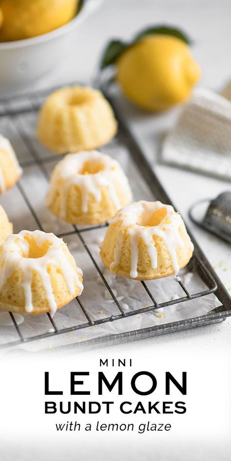 Lemon Bundt Cakes, Mini Lemon Bundt Cakes, Mini Bunt Cake, Lemon Curd Dessert, Cakes With Lemon, Mini Bundt Cakes Recipes, Lemon Bundt Cake Recipe, Mini Torte, Lemon Bundt Cake