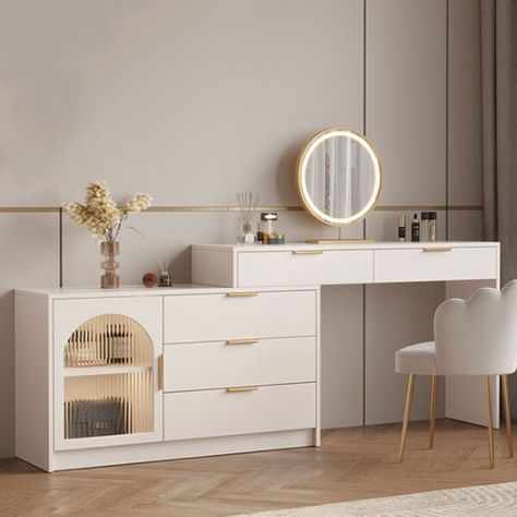 Bedroom Side Table Ideas, Luxurious Vanity, Cabinets Living Room, Dressing Table Cabinet, Makeup Tables, Modern Dressing Table Designs, Girls Dressing Table, Modern Dressing Table, Dressing Table Decor