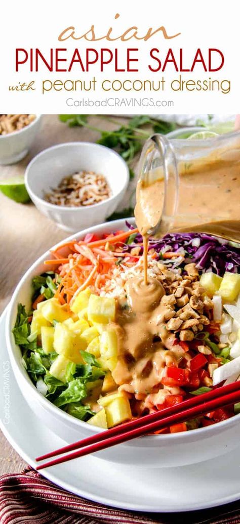 Thai Peanut Salad Dressing, Coconut Dressing, Thai Salad Recipes, Lime Chicken Tacos, Peanut Salad, Pineapple Salad, Bbq Chicken Salad, Carlsbad Cravings, Peanut Dressing