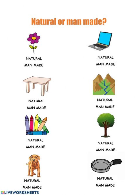 Natural And Manmade Things Worksheet, Natural Vs Man Made Kindergarten, Natural Or Man Made Worksheet, Natural And Man Made Resources, Natural And Man Made Materials Worksheet, Natural And Man Made Things Worksheet, Nature Worksheets For Kids, Natural Resources Worksheet, Natural Resources Activities