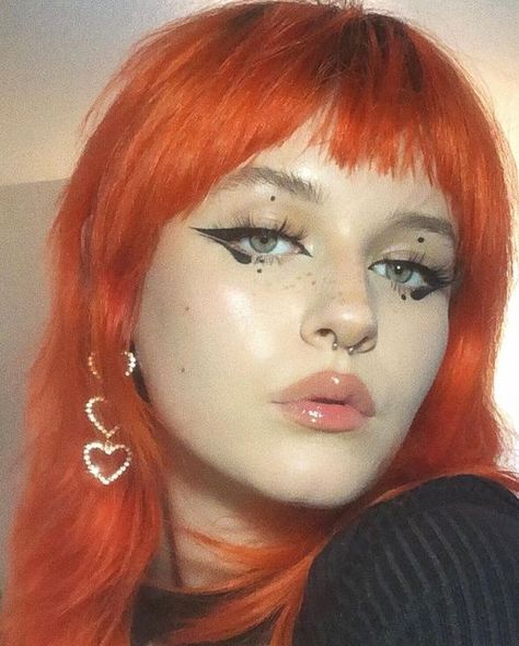 Lunar Tides Hair Colors on Instagram: "@brittnymakeup turns up the heat with this Siam shag 🔥 Have you tried orange hair yet?" Weird Eyeliner, Abstract Eyeliner, Cool Eyeliner Ideas, Ur In Love, Cool Eyeliner, Funky Makeup, Graphic Makeup, Model Reference, Swag Makeup