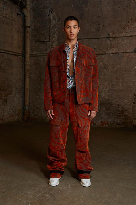 RTA Pre-Fall 2023 Menswear Fashion Show | Vogue Fashionable Jackets, 2023 Menswear Fashion Show, Embroidered Leather Jacket, Puffer Jacket Style, Pre Fall 2023, Smart Men, Nylon Pants, Menswear Fashion Show, Fire Fits