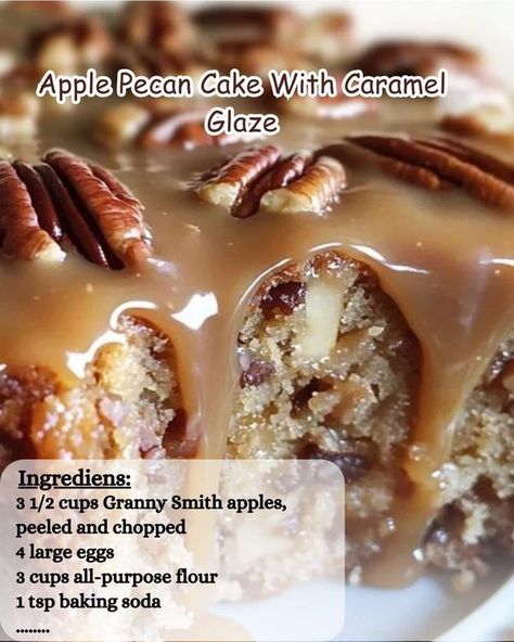 Easy Quick Recipes | Apple Pecan Cake with Caramel Glaze++Don't LOSE this Recipe | Facebook Pecan Caramel Cake, Apple Pecan Cake, Easy Quick Recipes, Cake With Caramel, Caramel Glaze, Pecan Cake, Cake Walk, Granny Smith Apples, Recipe Ingredients