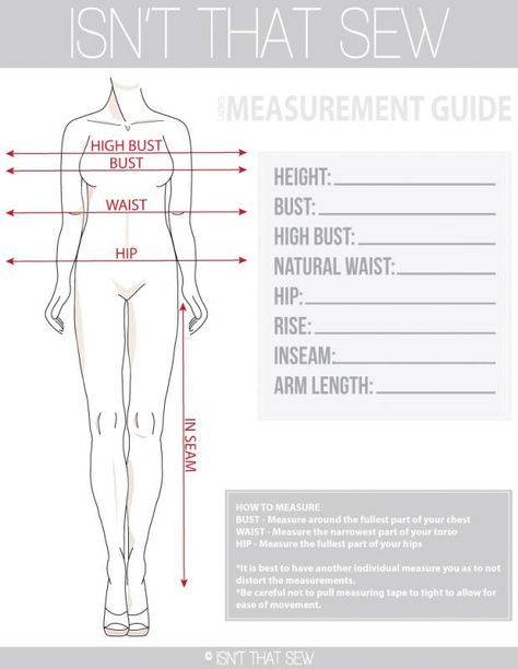 How to take your Body Measurements + FREE PRINTABLE measurement guide | www.isntthatsew.com Body Measurements Chart Printable, Reusing Clothes, Sew Tutorials, Pola Blus, Sewing Measurements, Body Measurement Chart, Making Clothes, Sewing School, Body Measurement