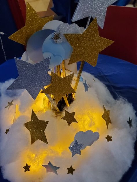 Star And Clouds Birthday Theme, Clouds And Moon Themed Party, Moon And Stars Dance Theme, Twinkle Twinkle Little Star Centerpieces, Stars And Moon Backdrop, Moon Star Cloud Centerpieces, Glitter Clouds, Birthday Party Sweet 16, Moon Stars Baby Shower