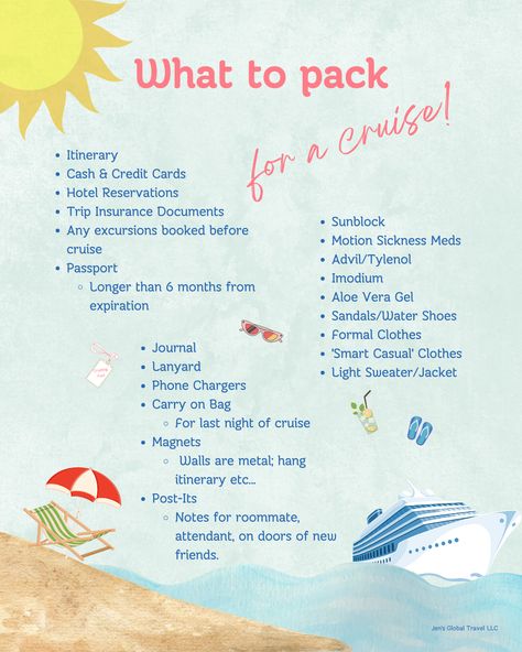 Things You Need For A Cruise, Things To Pack For A Cruise, Things To Bring On A Cruise, What To Bring On A Cruise, Cruise Necessities, What To Pack For A Cruise, Cruise Packing List, Travel Checklist Printable, Cruise Packing List Caribbean