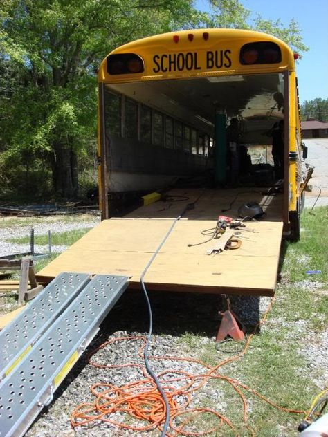 Is this a good idea, Toy hauler conversion already done - School Bus Conversion Resources School Bus Toy Hauler, Bus Toy Hauler, Diy Toy Hauler, Toy Hauler Conversion, Bus Remodel, Bus Rv Conversion, Rv Conversion, Toy Hauler Camper, Motorhome Remodel