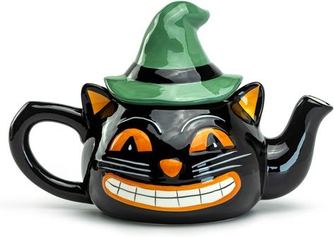 Traditional English Tea, Halloween Tea Party, Tea Service Set, Cat Teapot, Cast Iron Tea Pot, Halloween Black Cat, English Tea, Fine Ceramic, Traditional English