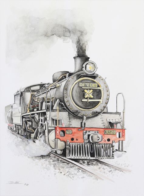 Steam Train Drawing, Steam Illustration, Train Watercolor, Train Sketch, Train Artwork, Train Tattoo, Steam Trains Photography, Hogwarts Express Train, Steam Trains Uk