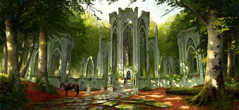 ArtStation - Forest Ruins, Findara McAvinchey Forest Ruins, Sacred Groves, Temple Ruins, Forest Scenery, Forest City, My Fantasy World, High Elf, Fantasy Forest, Fantasy Art Landscapes