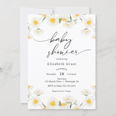 Simple Daisy Wreath Baby Shower Invitation for $2.85 - Baby Shower Invitations Spring Baby Shower Girl, Daisy Baby Shower Theme, Daisy Wedding Theme, Daisy Invitations, Daisy Baby Shower Invitations, Daisy Baby Shower, Daisy Wreath, Travel Baby Showers, Daisy Wedding