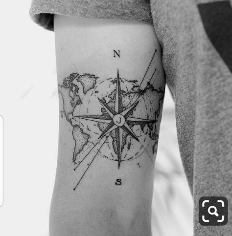 Tattoo Map, Compass Tattoo Ideas, Compass And Map Tattoo, Tatuaje Trash Polka, Compass Tattoos, World Map Tattoos, Globe Tattoos, Map Tattoo, Brother Tattoos